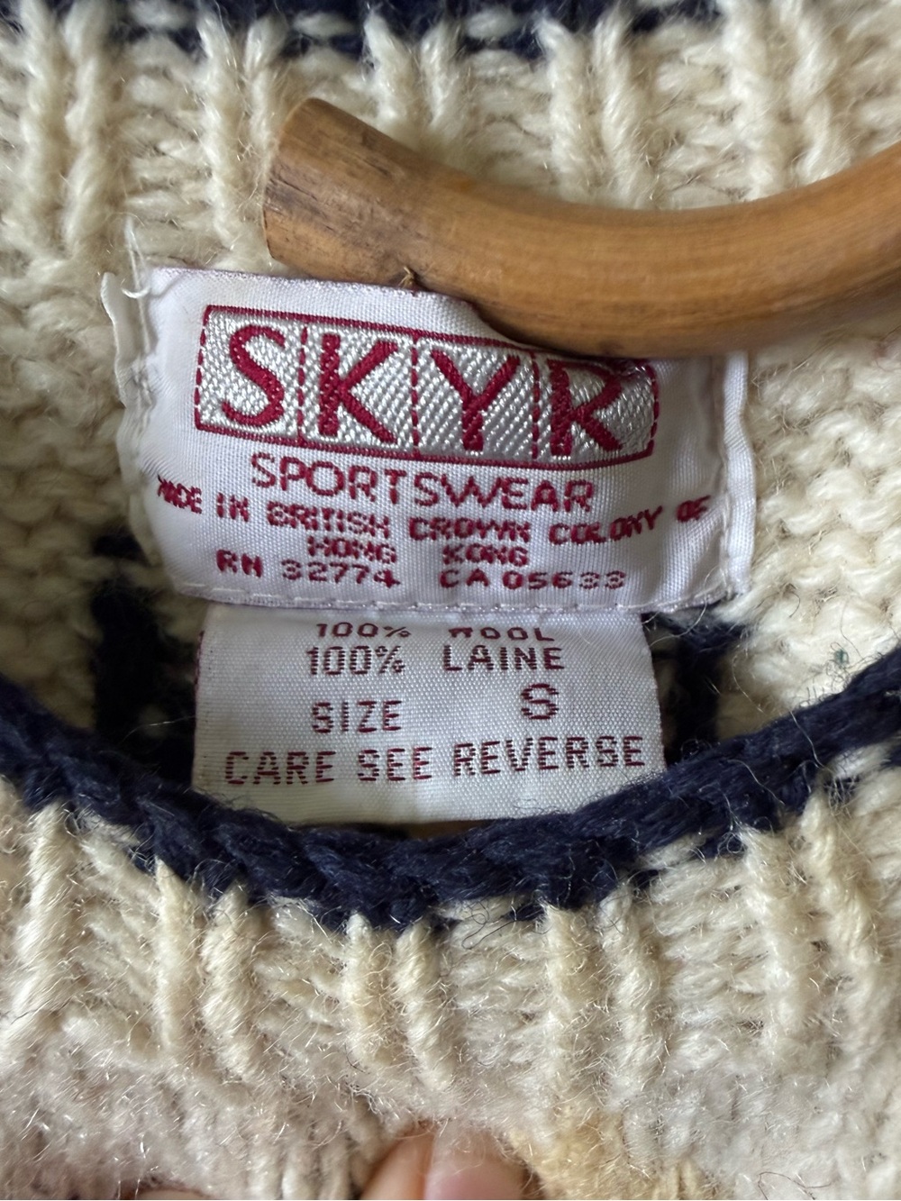 Sky Gray Crewneck Sweater with Cream, Burgundy and Navy Fair Isle Yoke - Picture 3 of 6